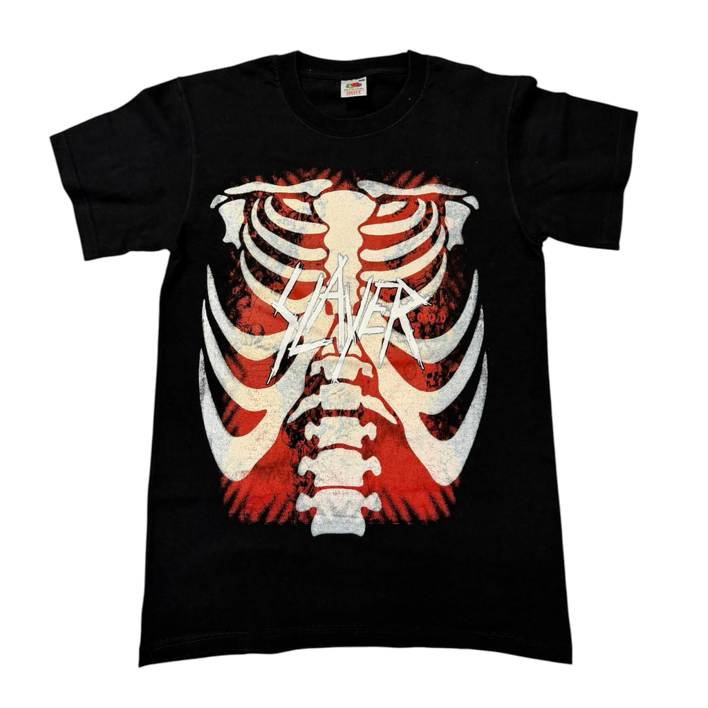 t shirt vintage sovrastampata con ossa slayer tg s