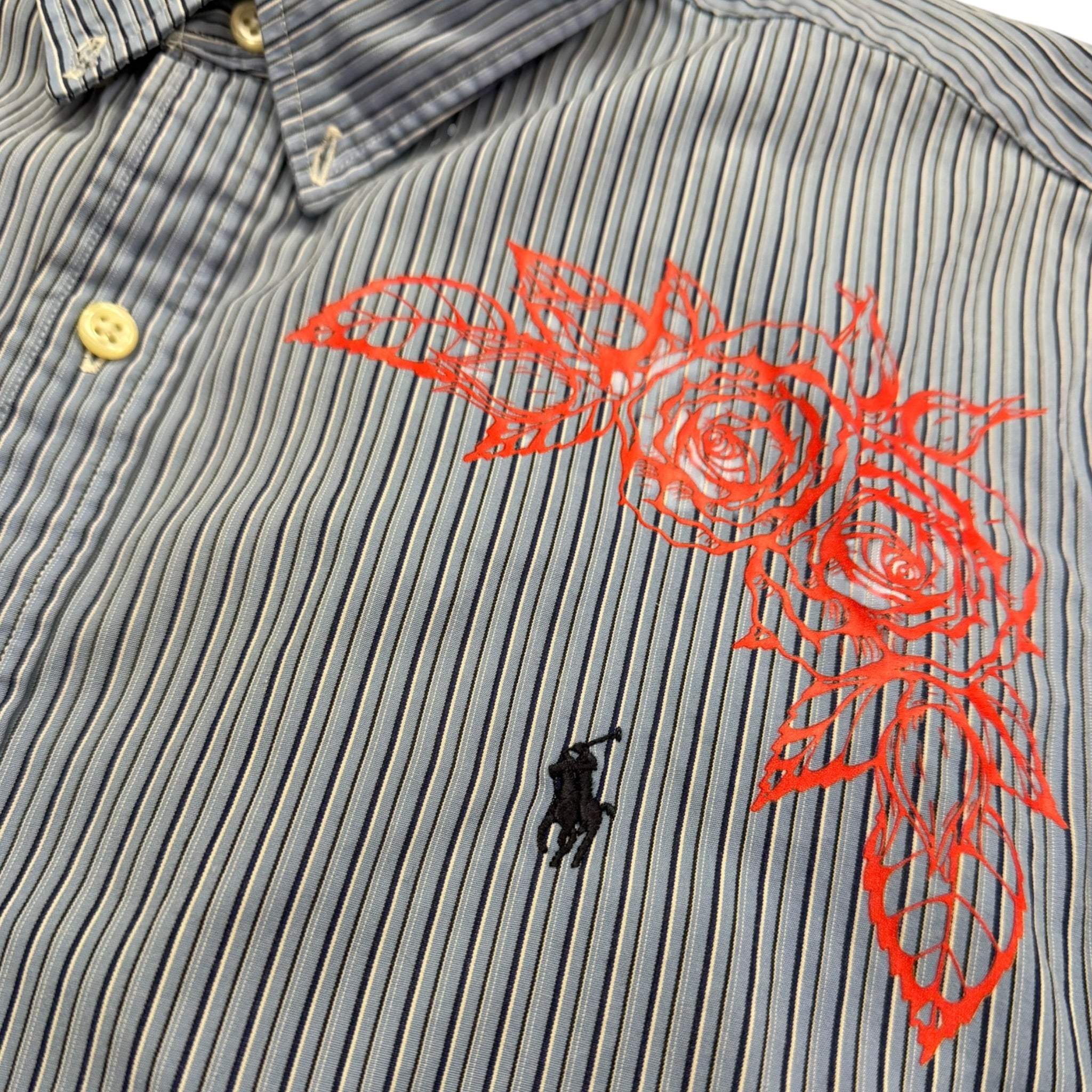 camicia vintage ralph lauren custom tg L righe blu e rose