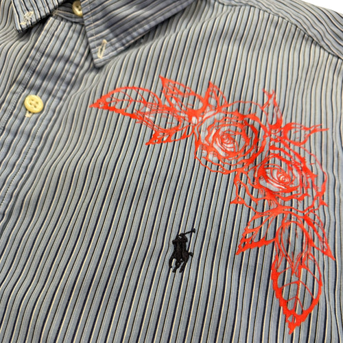camicia vintage ralph lauren custom tg L righe blu e rose