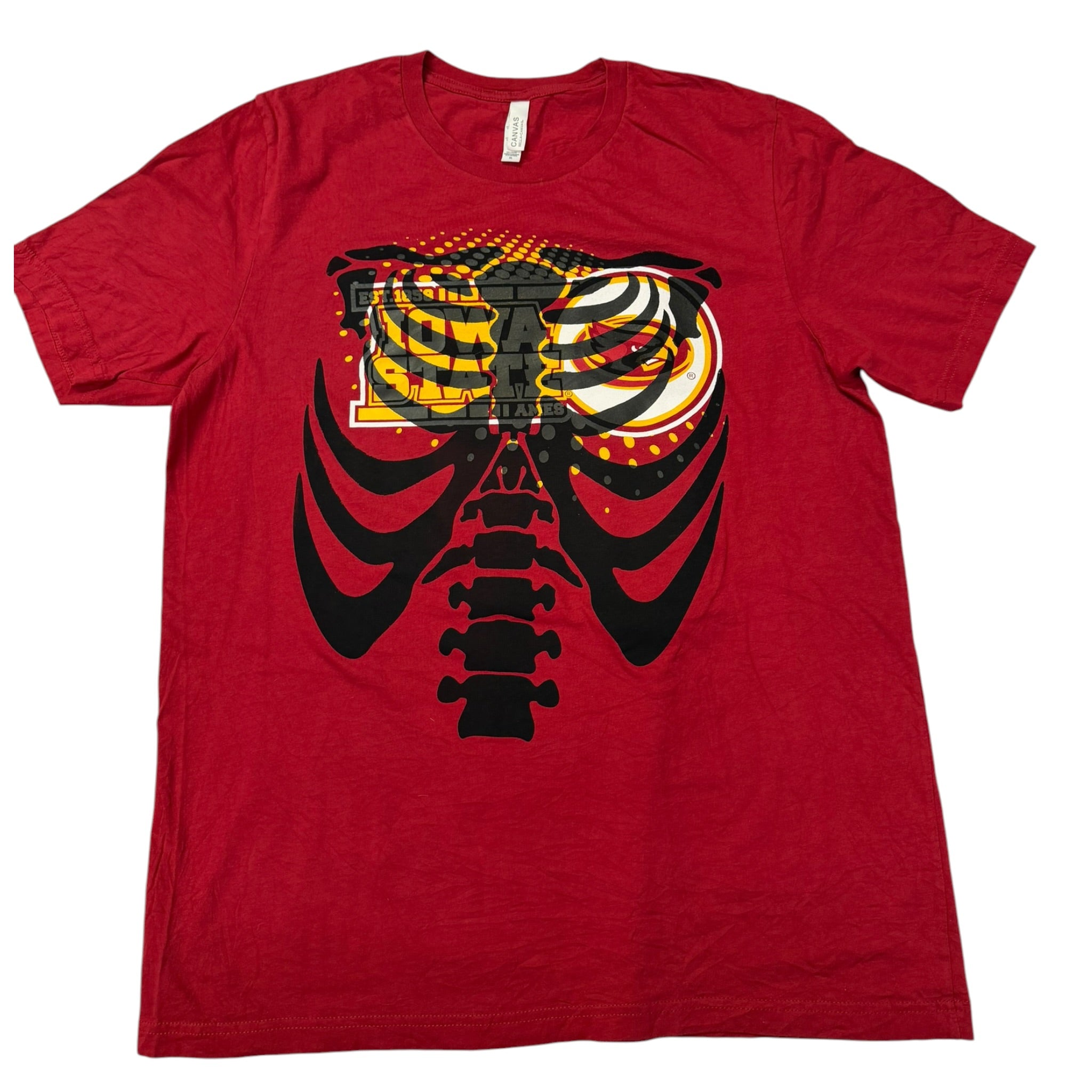 t shirt vintage sovrastampata con ossa College tg XL