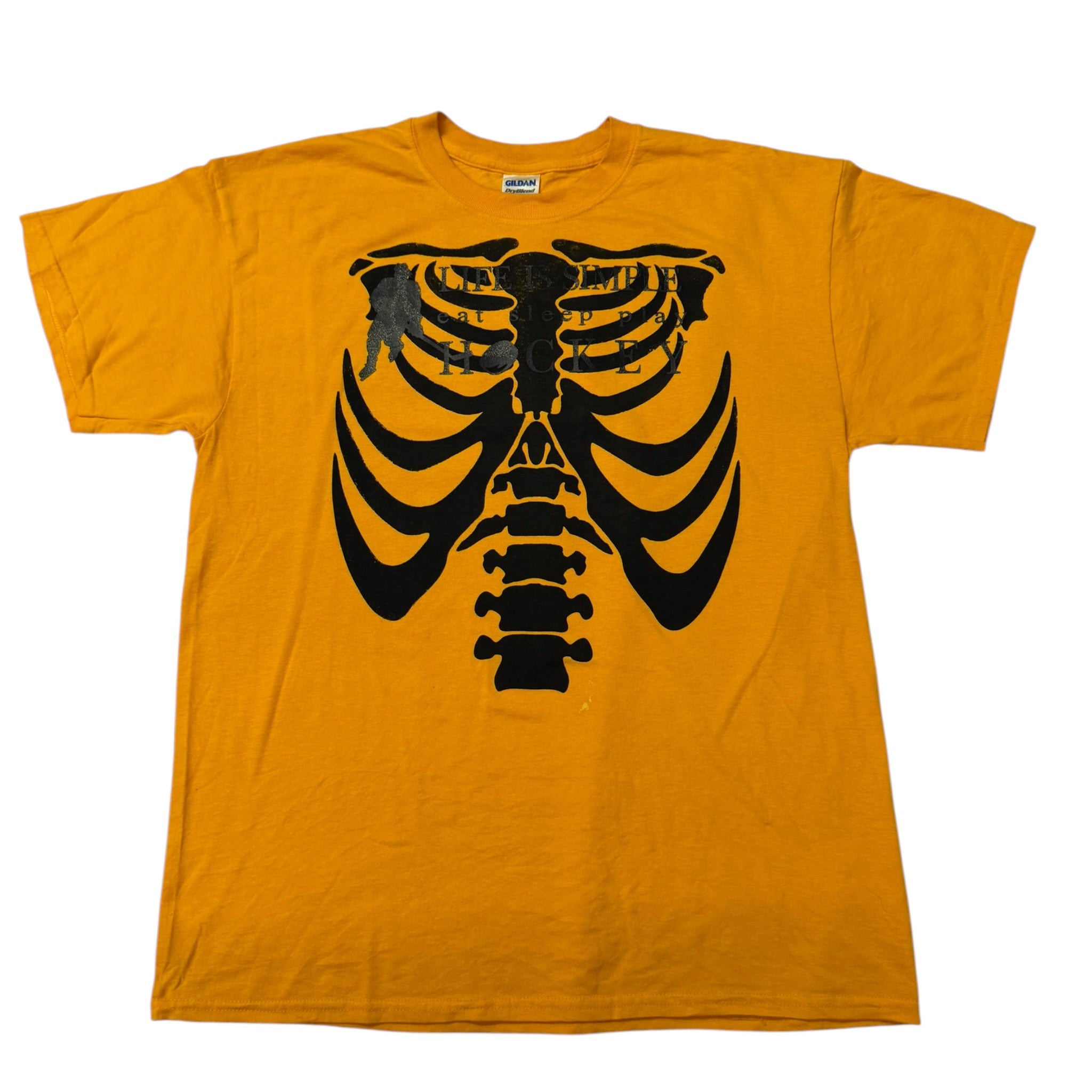 t shirt vintage sovrastampata con ossa College   tg L