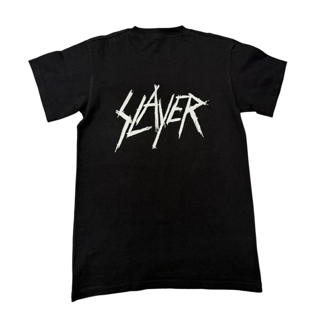 t shirt vintage sovrastampata con ossa slayer tg s