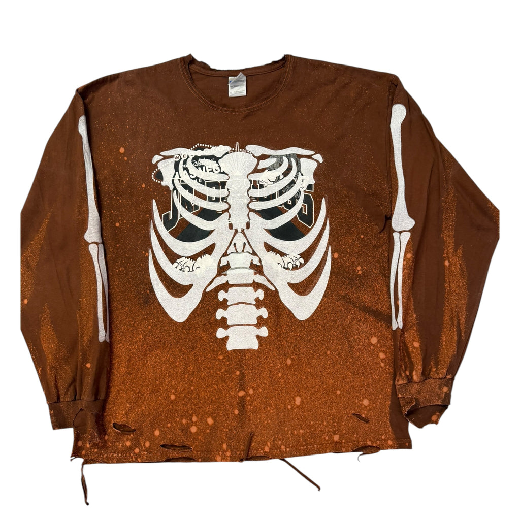 Longsleeve vintage sovrastampata con ossa college tg XL