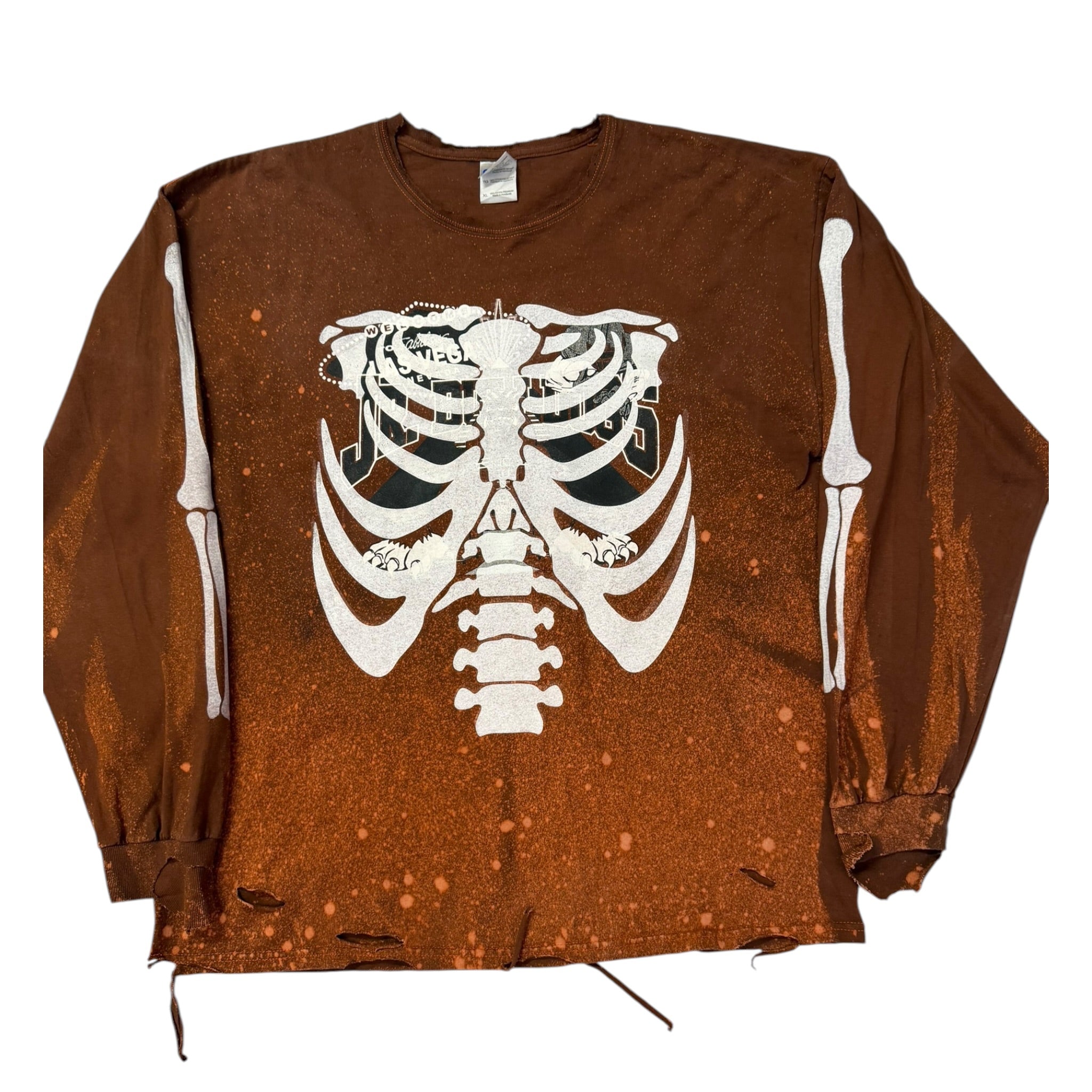 Longsleeve vintage sovrastampata con ossa college tg XL