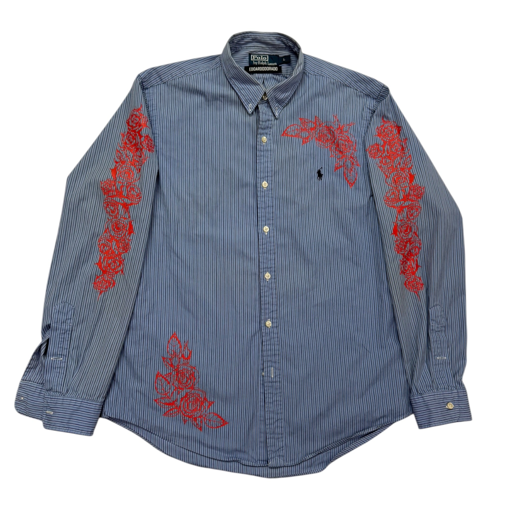 camicia vintage ralph lauren custom tg L righe blu e rose