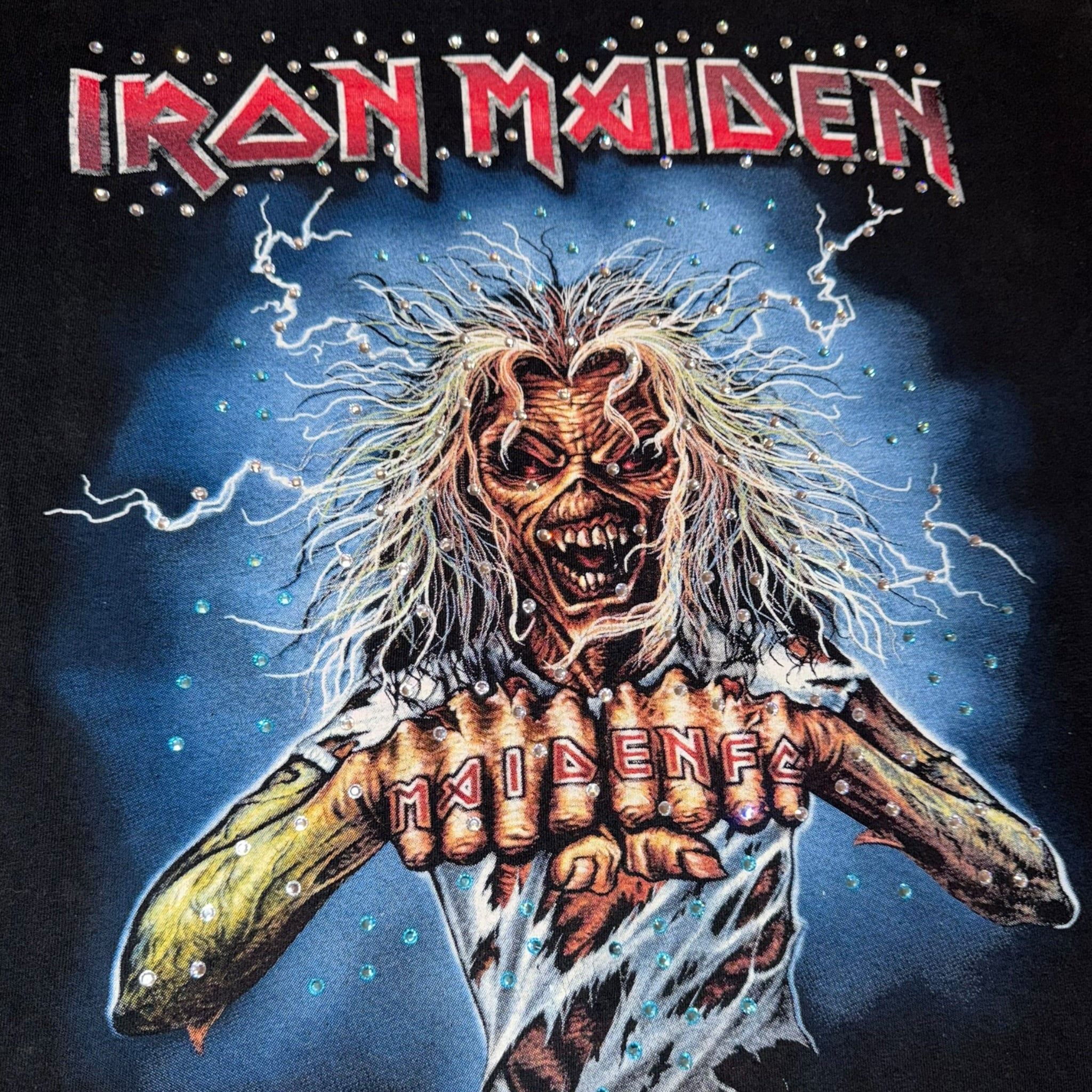 t shirt vintage con strass iron maiden tg xl