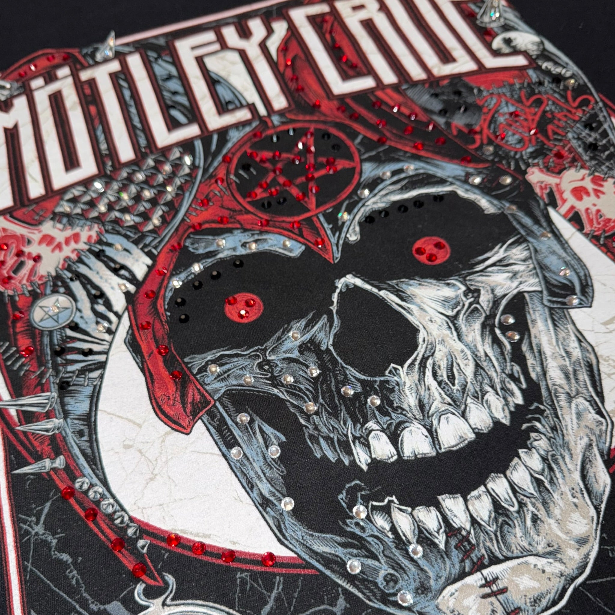 t shirt vintage con strass motley crue tg xl crop