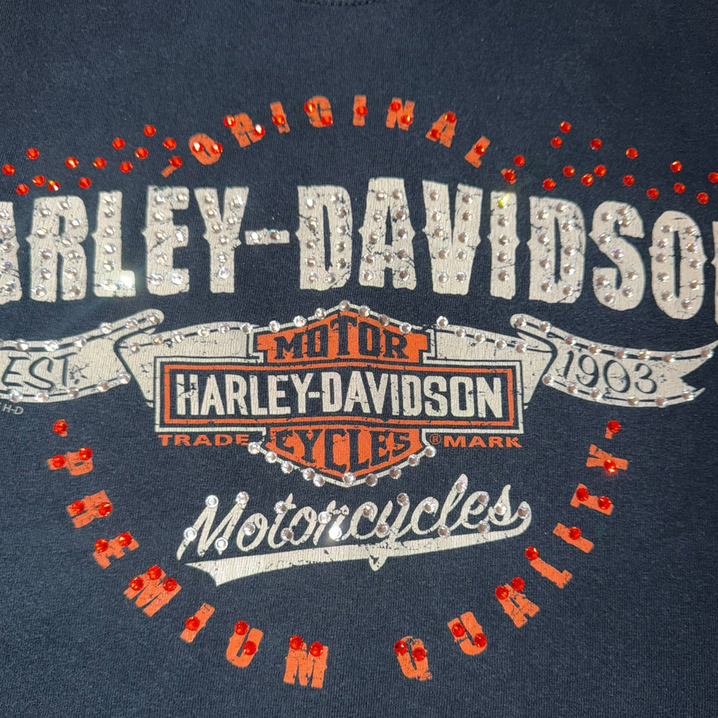 t shirt vintage con strass harley davidson tg L