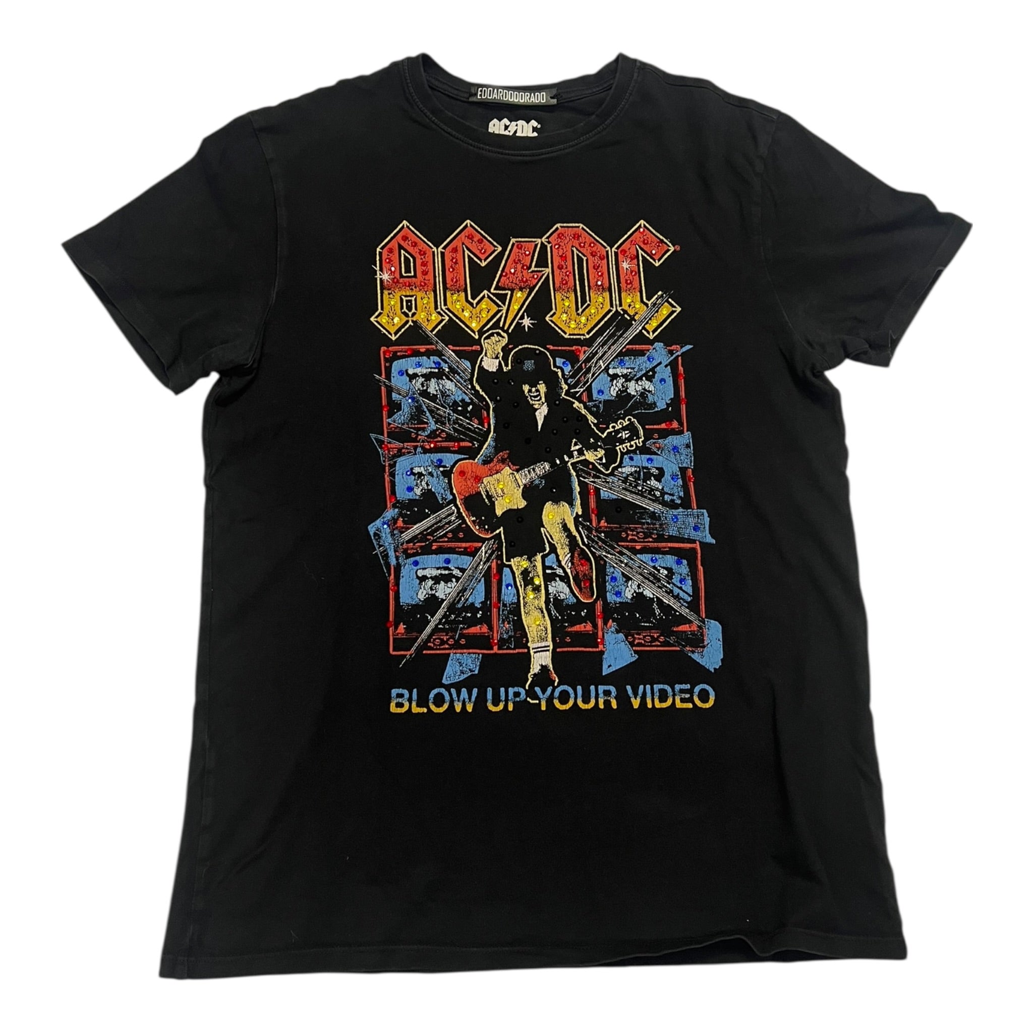 t shirt vintage con strass ACDC tg S