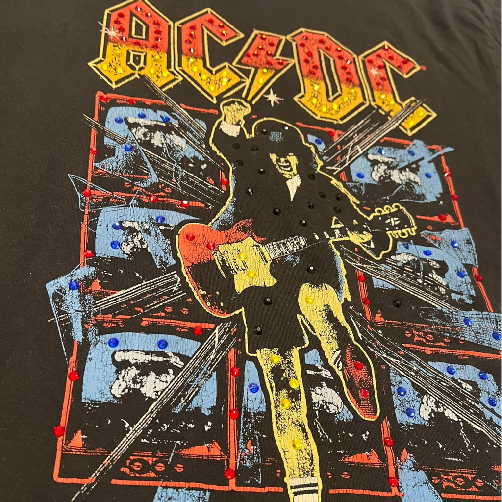 t shirt vintage con strass ACDC tg S
