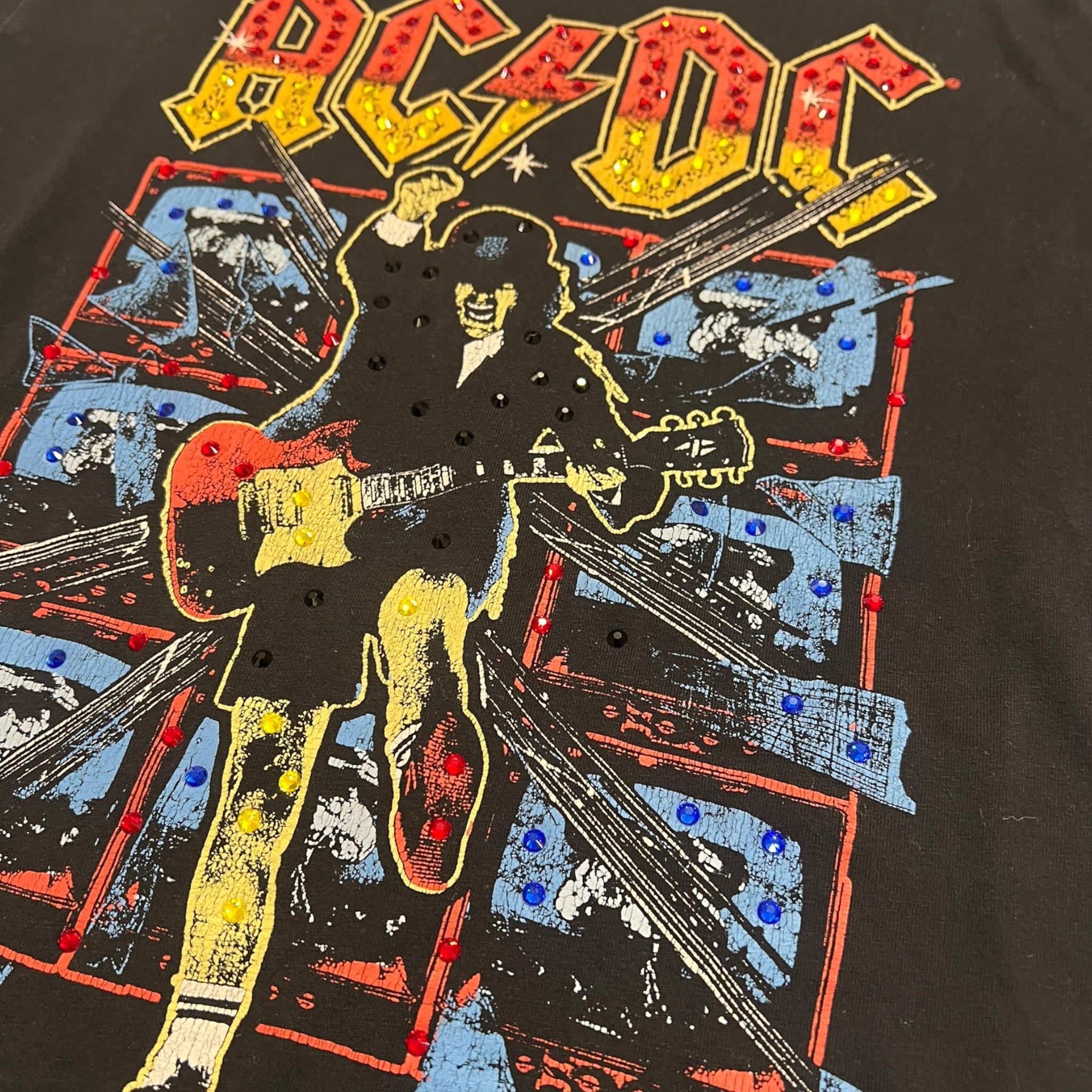 t shirt vintage con strass ACDC tg S