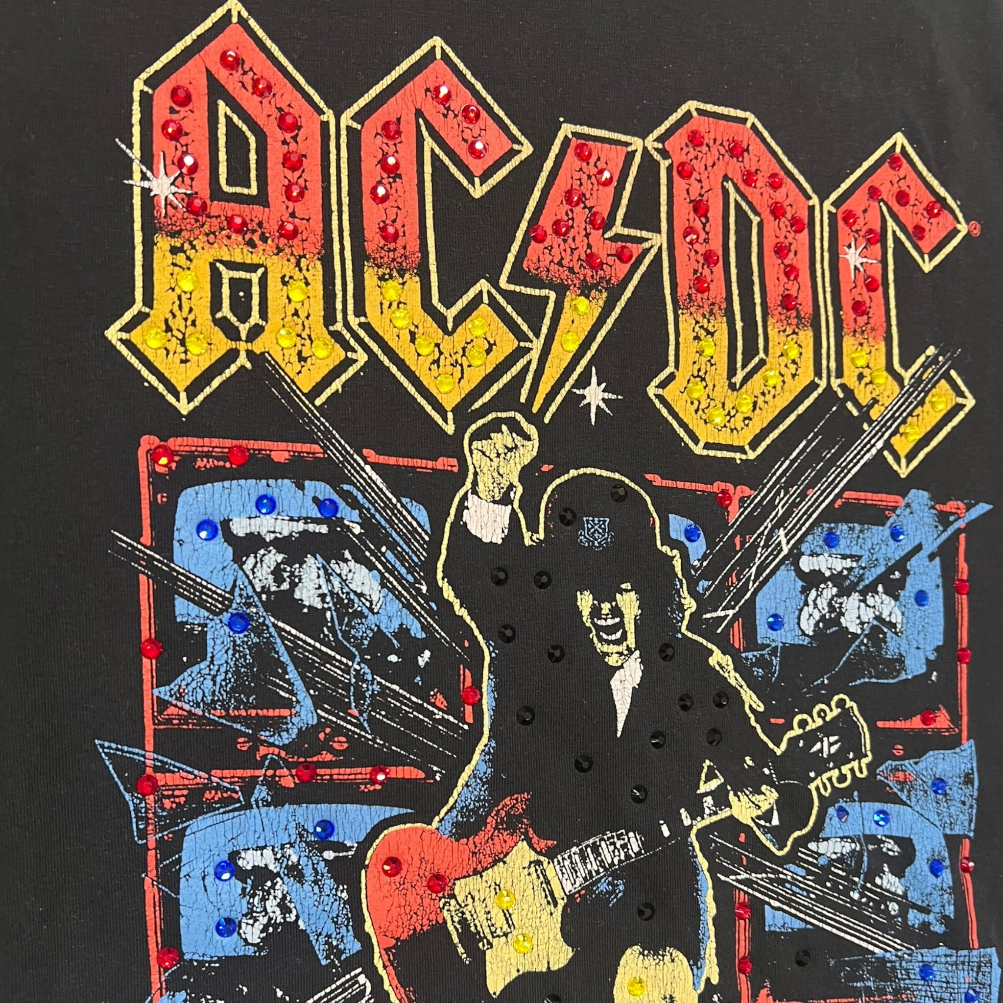 t shirt vintage con strass ACDC tg S