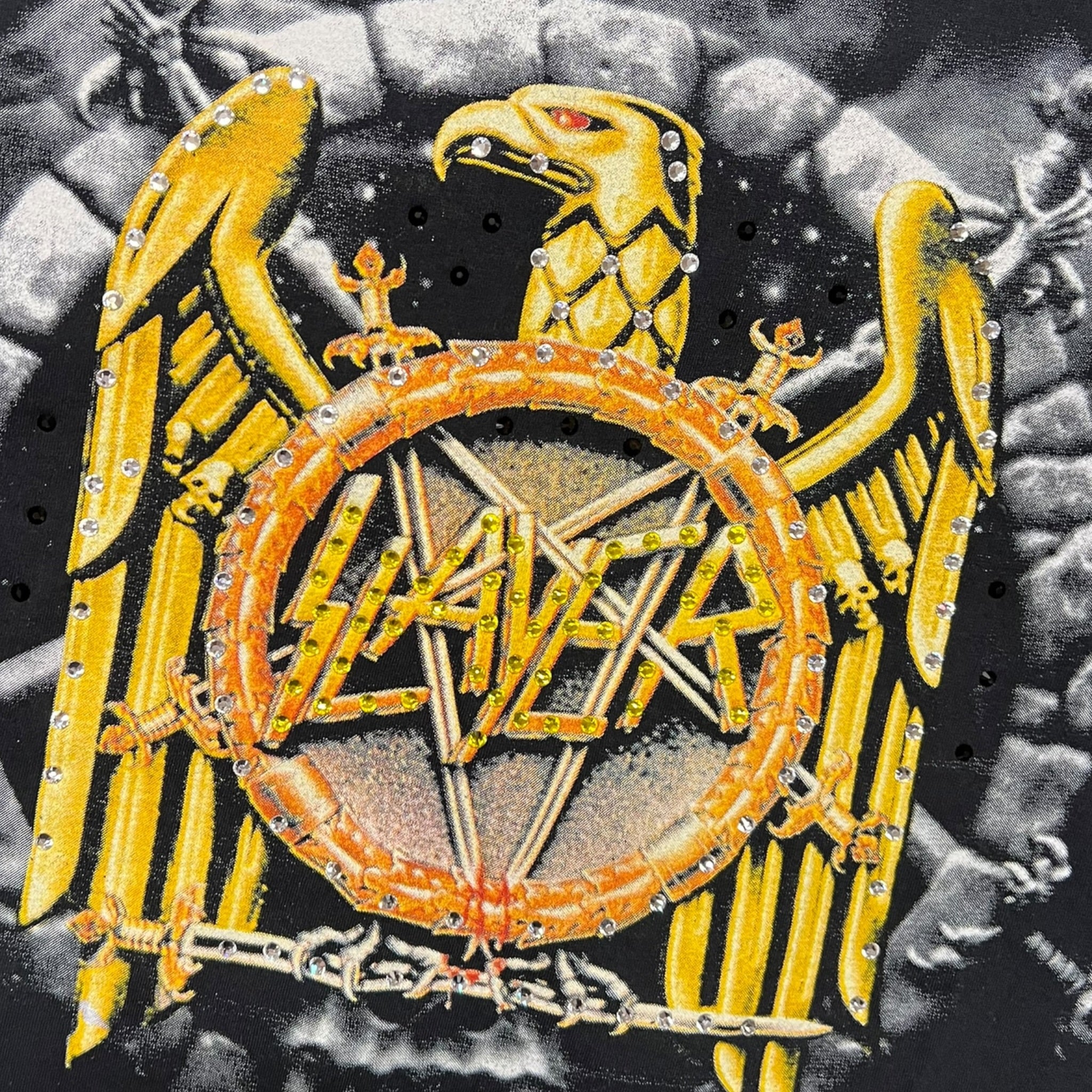 t shirt vintage con strass slayer  tg XL