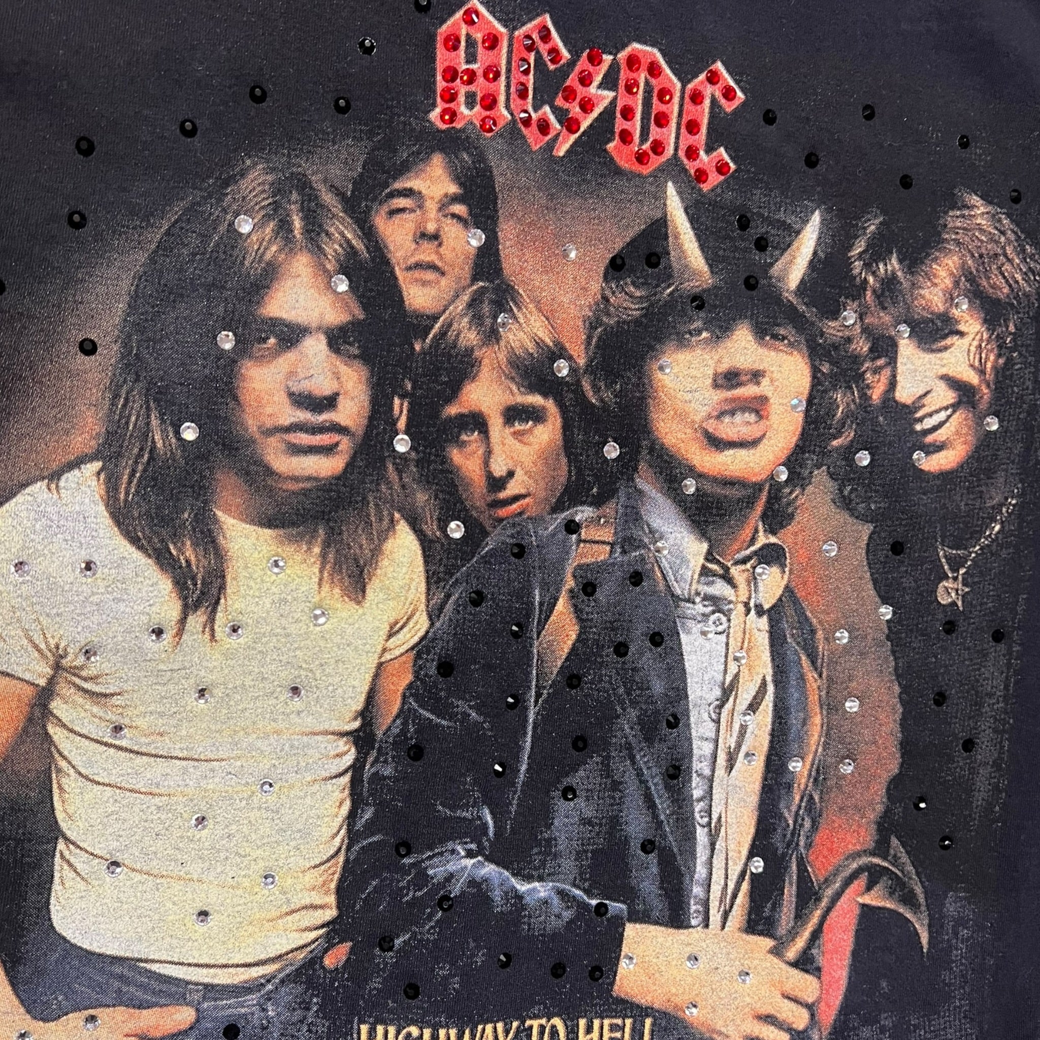 t shirt vintage con strass ACDC tg L