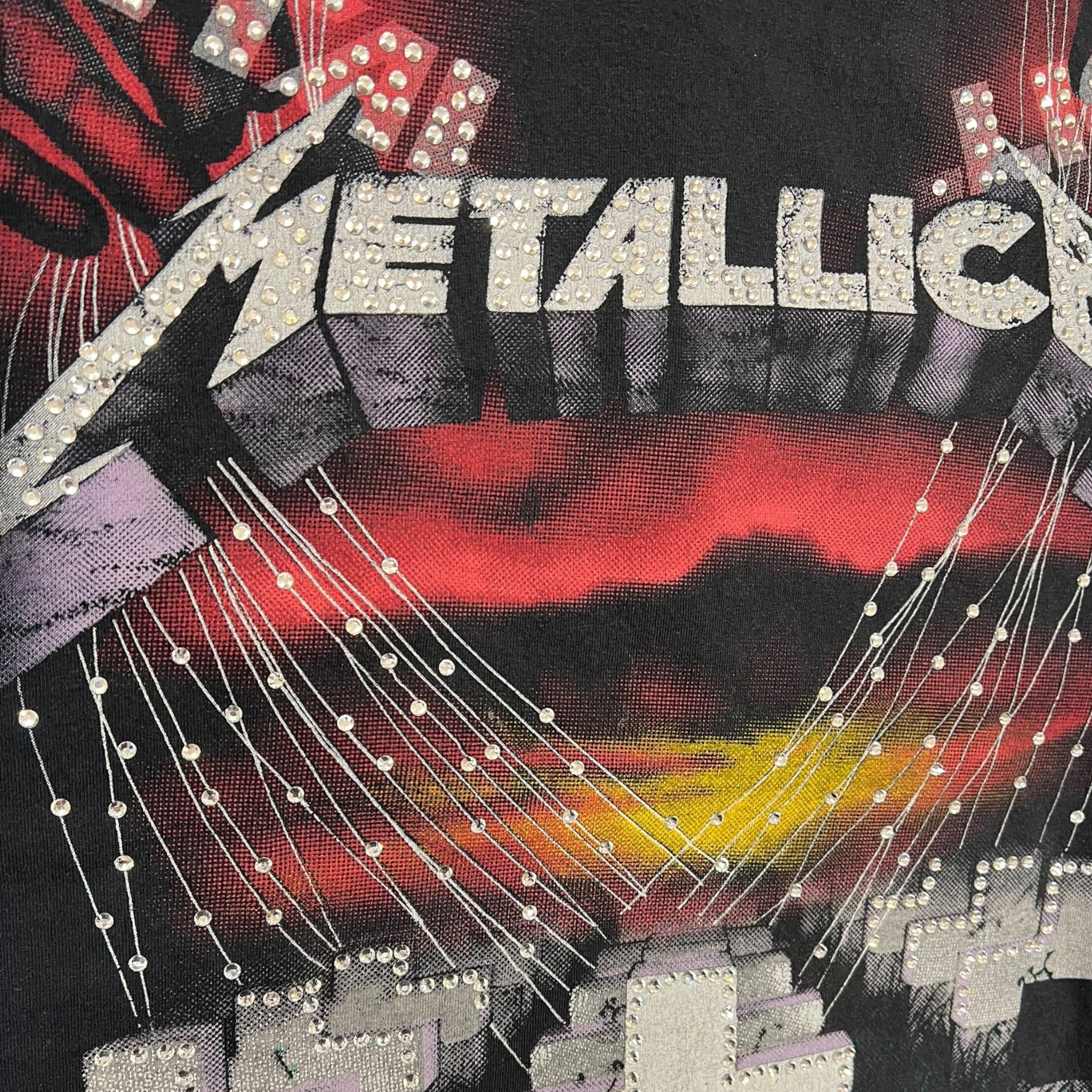 t shirt vintage con strass Metallica all over tg M