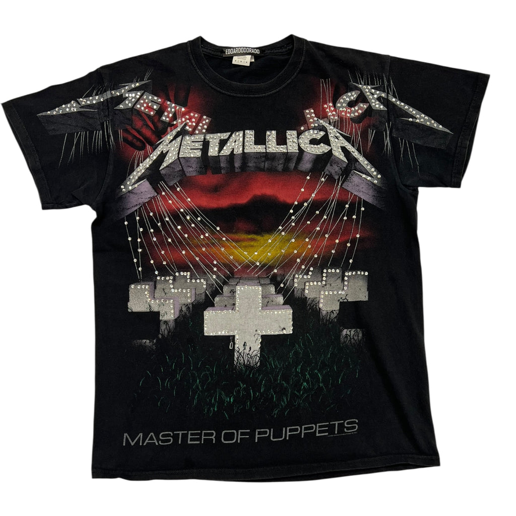t shirt vintage con strass Metallica all over tg M