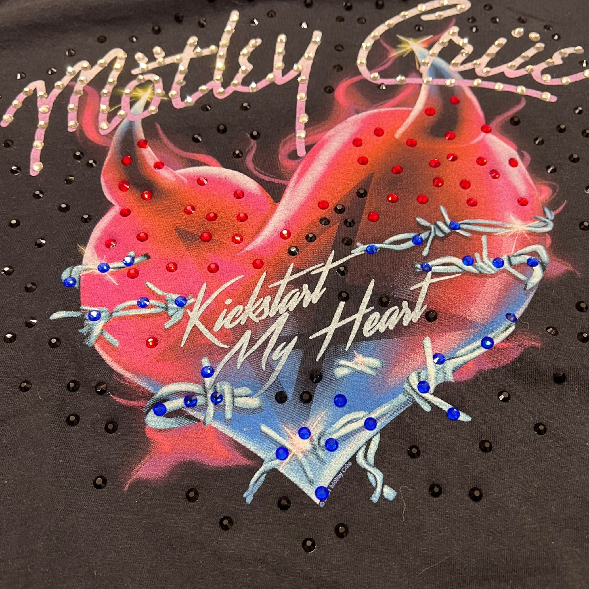 t shirt vintage con strass Motley Crue tg L crop