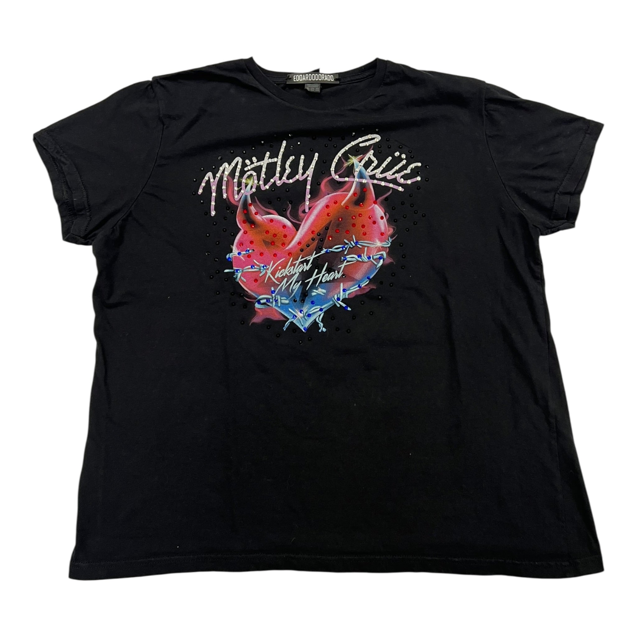 t shirt vintage con strass Motley Crue tg L crop